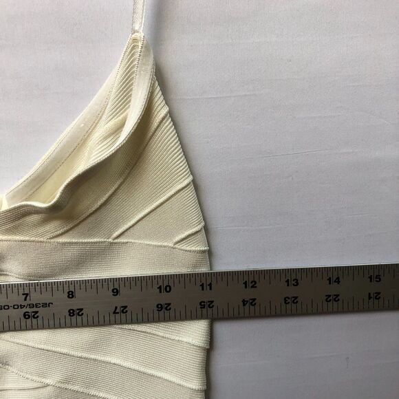 Ivory Strapless Body Contouring Rayon Blend Bandage Mini Curve Hugging Dress XS - Picture 7 of 9